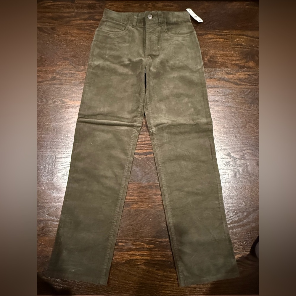 NWT Boy’s Brooks Brothers Sz 12 Olive Corduroy Pants w Adjustable Waist Tabs